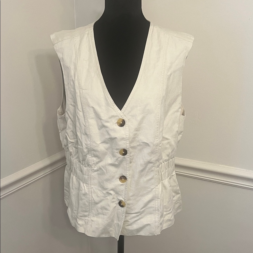 Loft Tan Button-Front Women's Vest with cinched waist